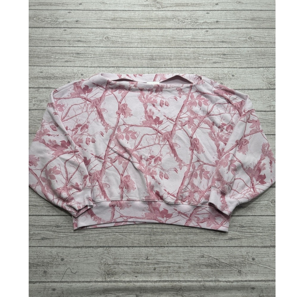 Y2K Abercrombie & Fitch Sweatshirt Women's 2XL Pink Leaf Print Relaxed Cropped